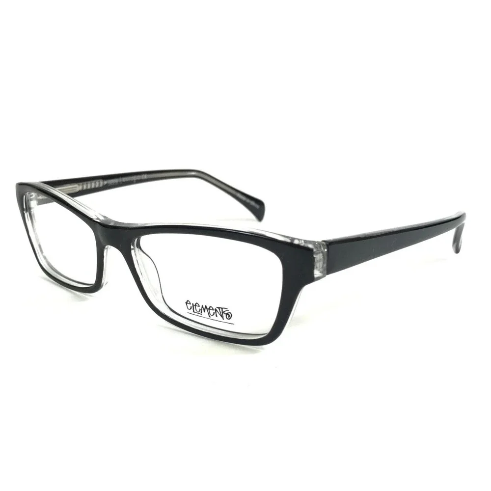 Elements Eyeglasses Frames EL262 C3 Black on Clear Rectangle Full Rim 52-16-135